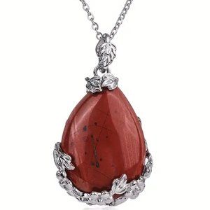 Redstone Natural Stone Drop Shaped Pendant Necklace Healing Gemstone Pen…
